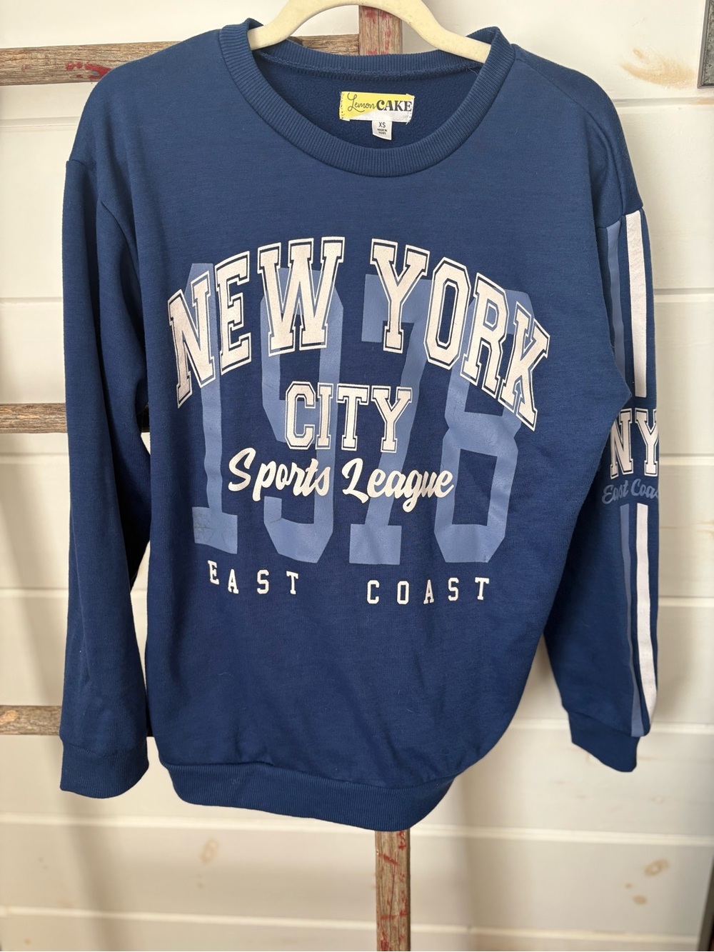 Lemon CAKE Blue Crewneck Sweatshirt with White Lettering